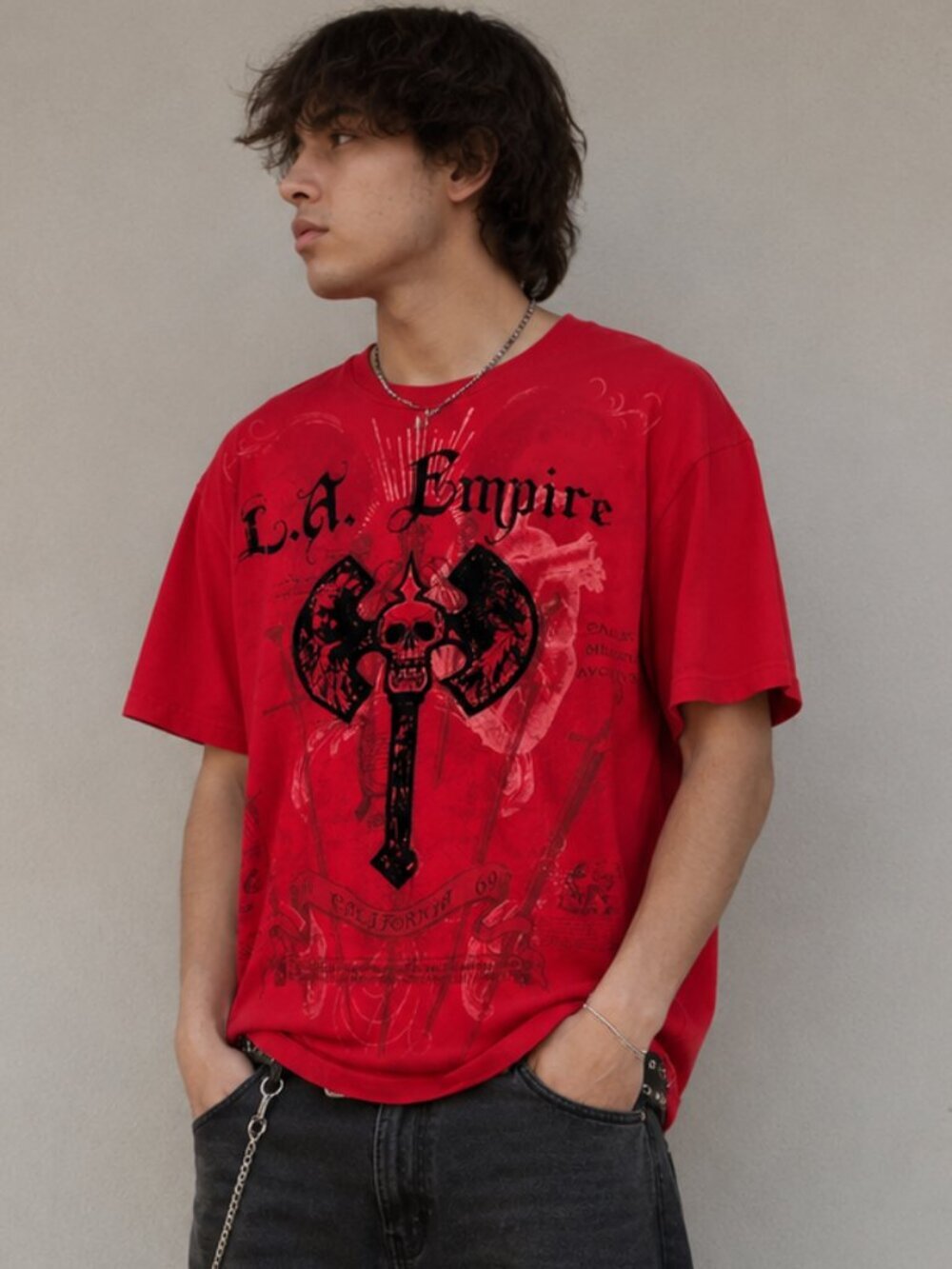 Y2K Cross Skull Graphic T-Shirt Tee Red Black Grunge XL